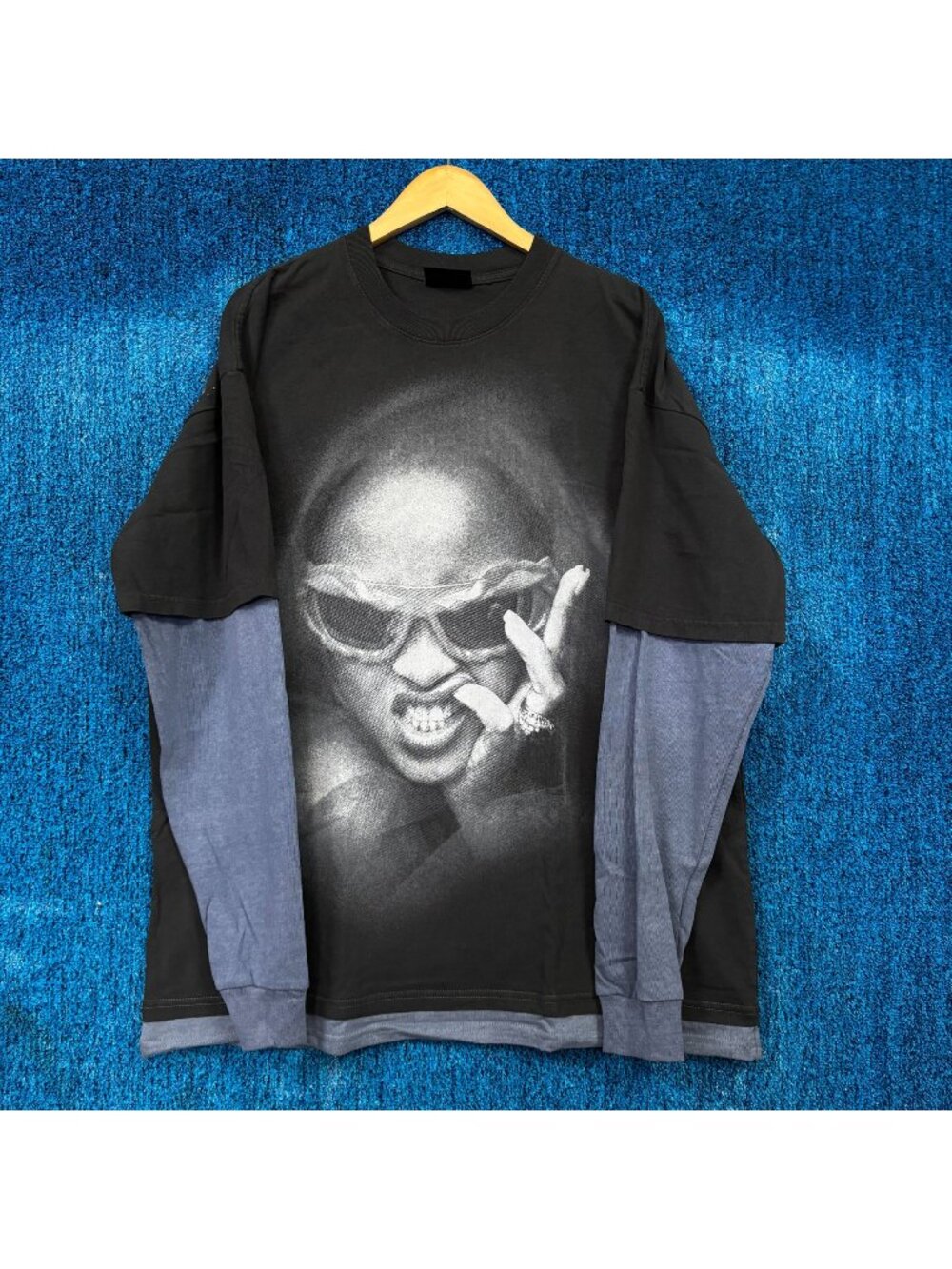 Rihanna 20 Year Anniversary Rap Layered Oversized LS Shirt Size Large